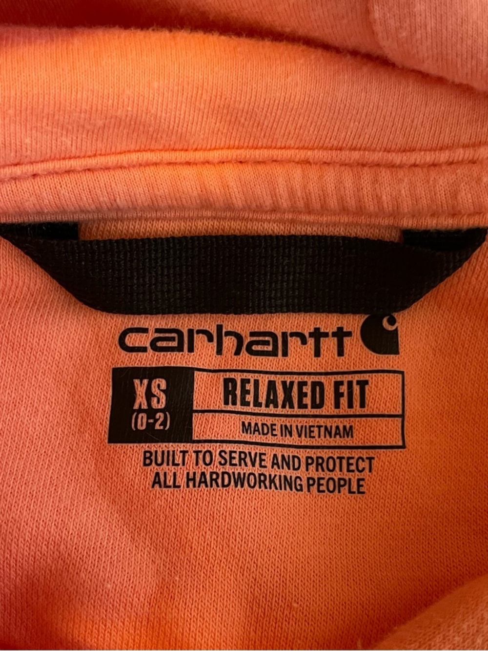 CARHARTT Women's Relaxed Fit Salmon Pink Logo Pullover Hoodie Size XS Cozy - Picture 5 of 9